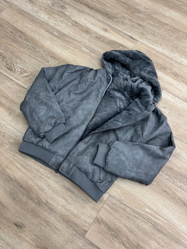 Bomber Pelliccia Reversibile in Pelle Grey