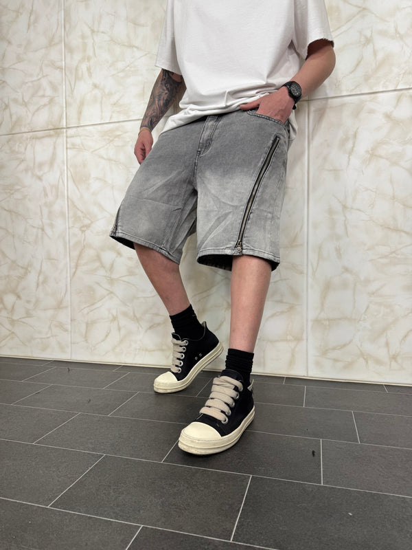 Short Denim Degradè Zip Grey