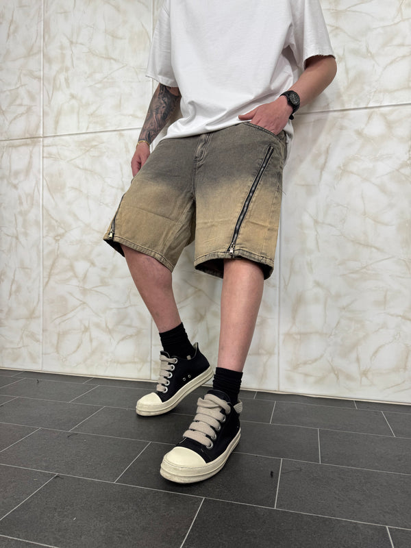 Short Denim Degradè Zip Sabbiato