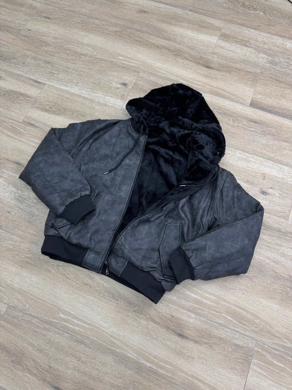 Bomber Pelliccia Reversibile in Pelle Black