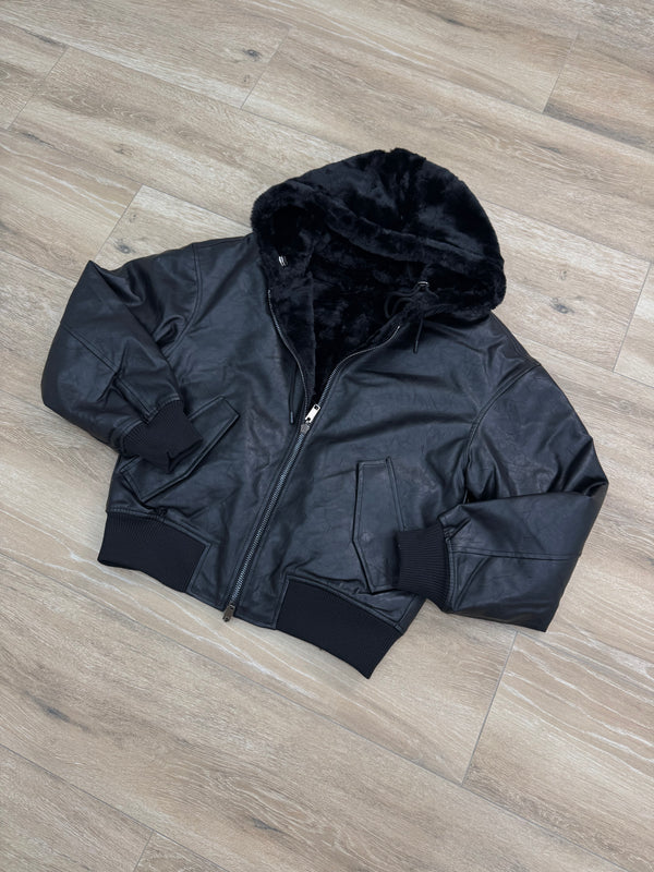 Bomber Pelliccia Reversibile in Pelle Black