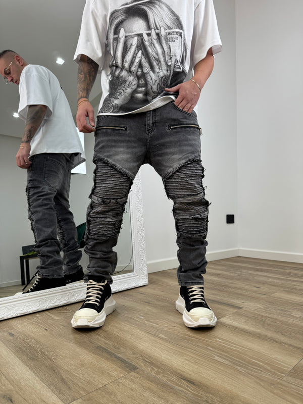 Denim Biker Grey Zip