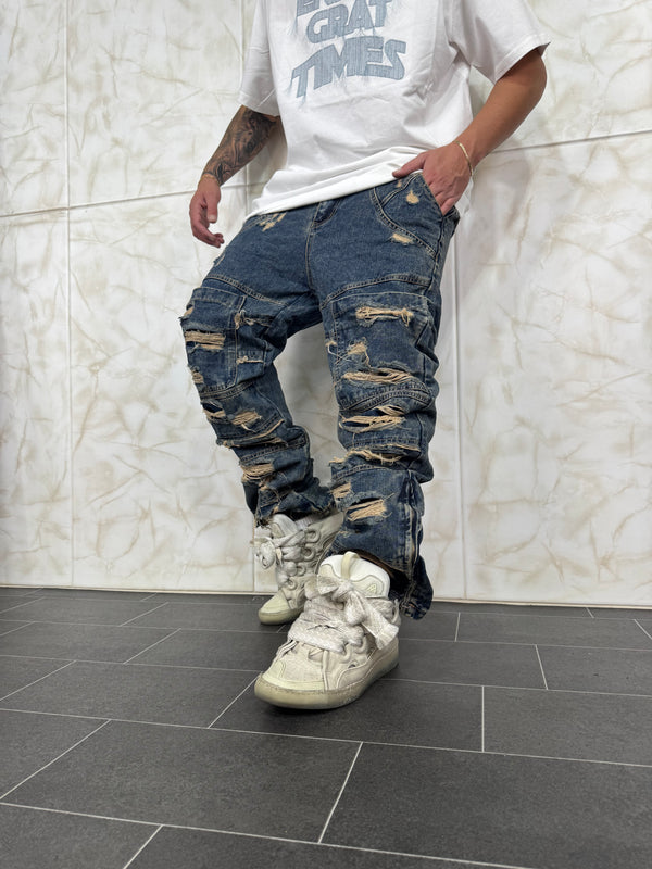 Denim Flare Ripped Blu Sabbiato