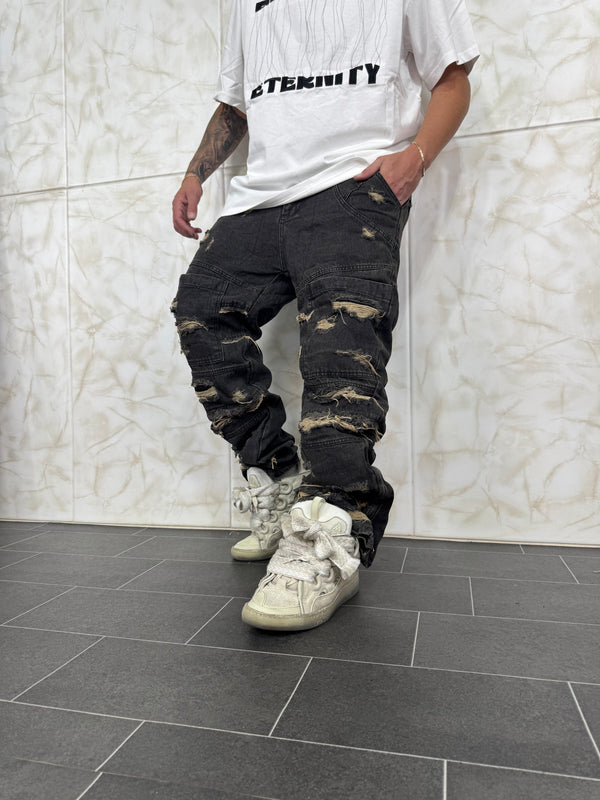 Denim Flare Ripped Black